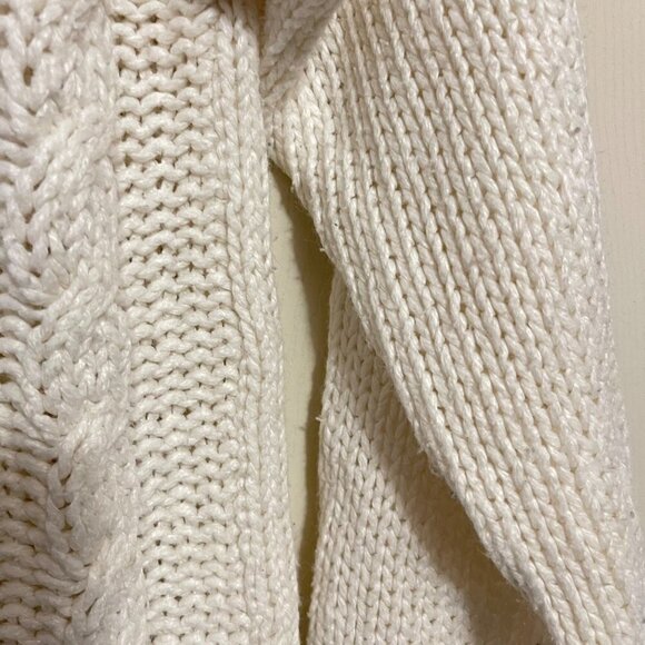 Vintage Womens White Mock Neck Cable Fisherman Knit Bobble Hearts Sweater Medium - Picture 8 of 9